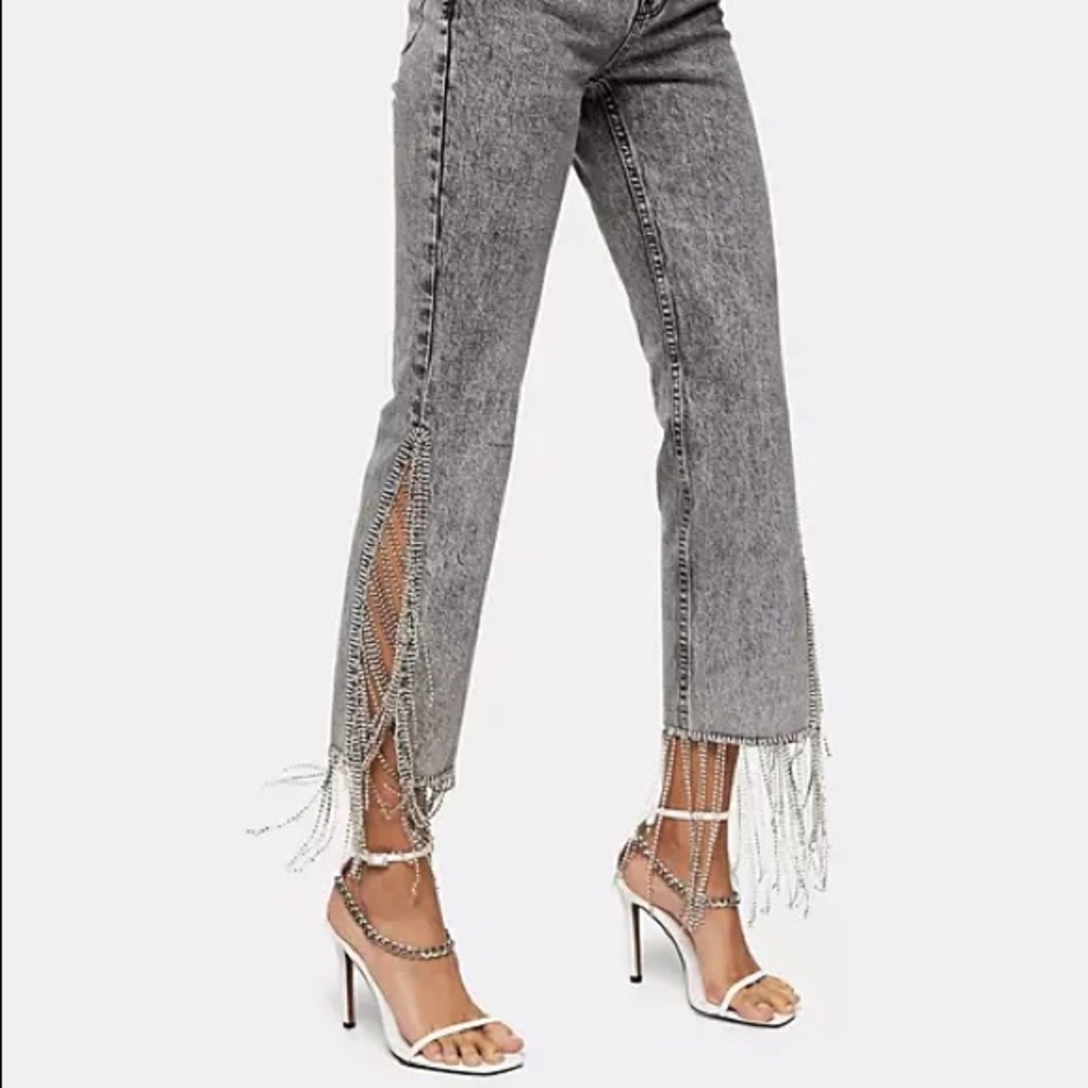 Rhinestone fringed Topshop jeans